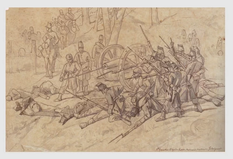 Scena di battaglia con gruppi di granatieri intorno a un cannone - Museo Civico Giovanni Fattori, Livorno